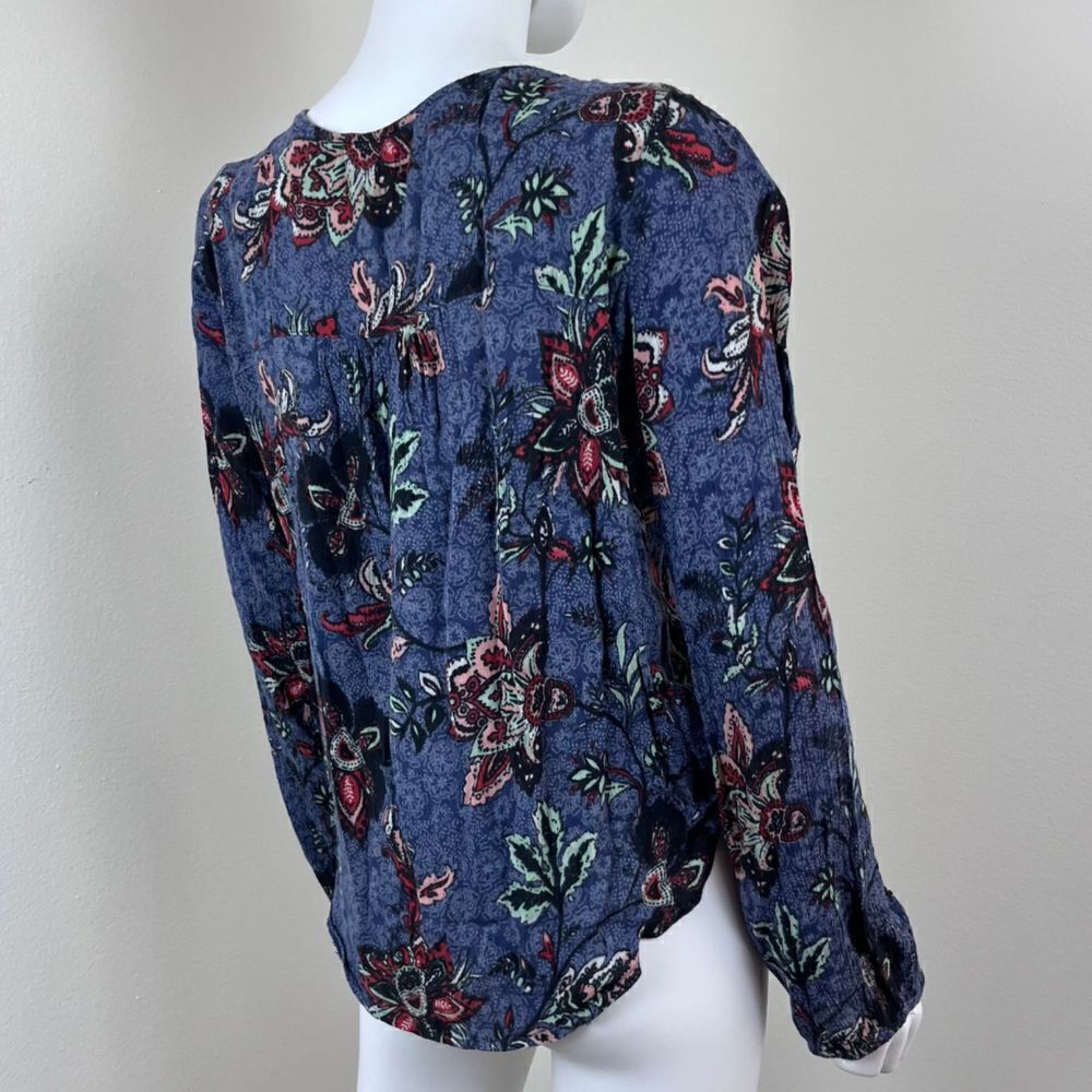 Hollister Size M Faux Wrap Paisley Bell Sleeve High Low Boho Cotton Festival Top - Picture 11 of 12